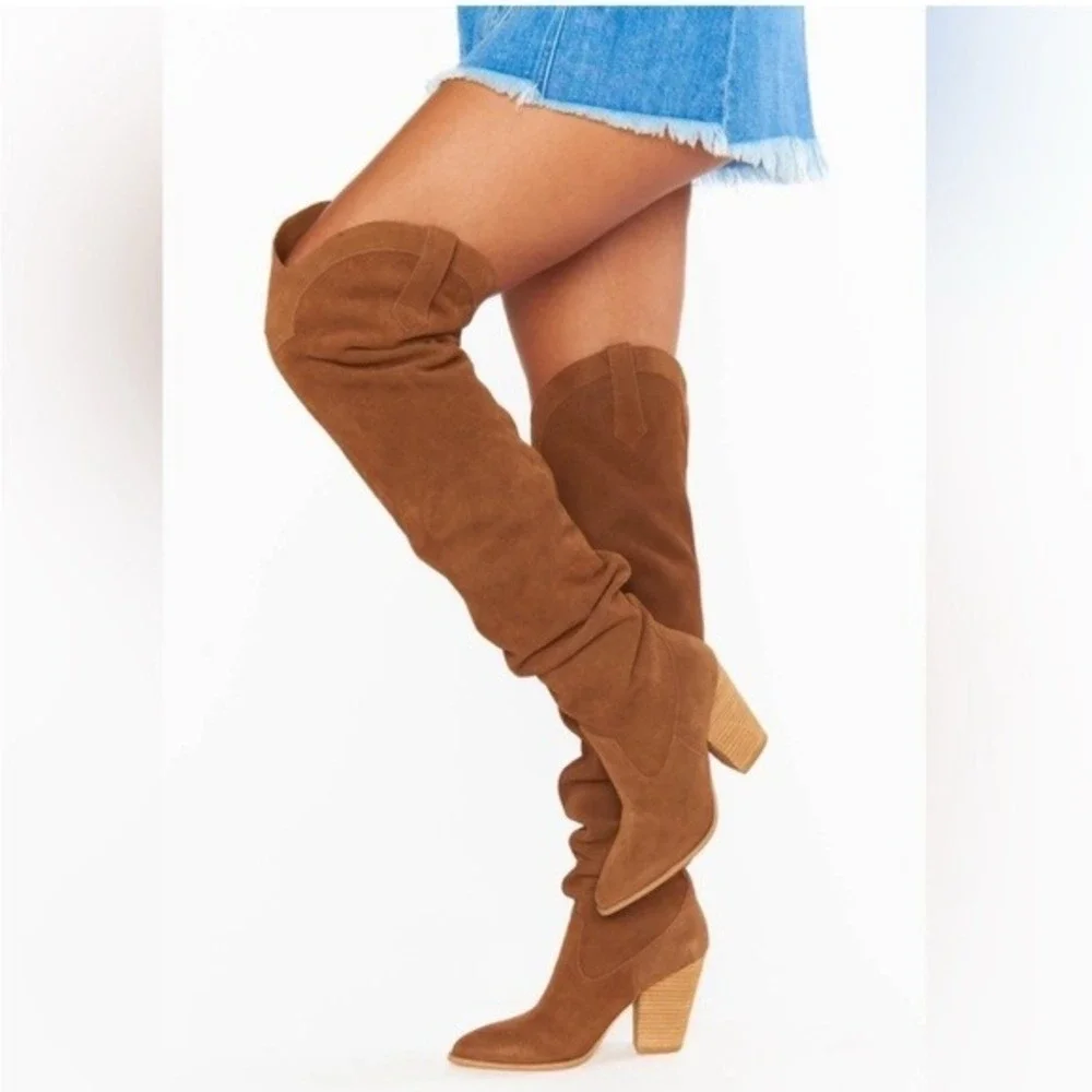Steve Madden‎ Landy Over The Knee Boots Western Block Heel Chestnut Suede 6.5